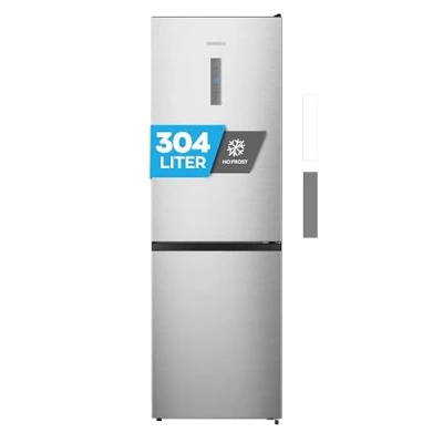 Abbildung von Heinrich&#039;s Kühlgefrierkombination 304Liter, Kühlvolumen 207L, Gefrierfach 97L,LED Innenraumbeleuchtung, Kühlschrank Türanschlag wechselbar, leise 39dB,NO FROST,Temparatur Touch Bedienung,inox