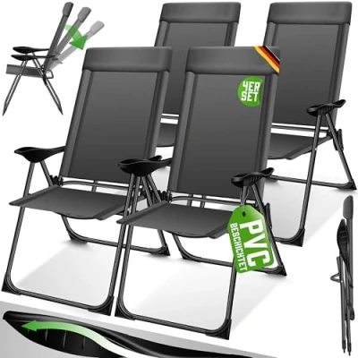 Abbildung von KESSER® 4er Set Gartenstuhl Hochlehner Alu Klappstuhl 7 Fach Verstellbar mit Armlehnen Atmungsaktiv klappbar Campingstuhl Balkonstuhl Klappsessel Garten Terrasse, Anthrazit