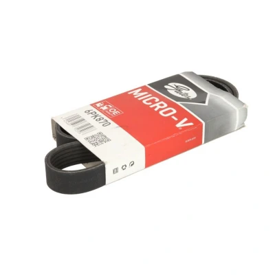 Abbildung von GATES Micro V 6PK870 Keilrippenriemen 870 6 Polyester, EPDM (Ethylen Propylen Dien Kautschuk) MINI: Schrägheck, Cabrio, PEUGEOT: 307 Schrägheck