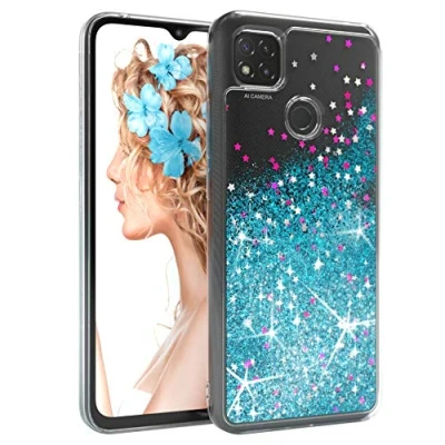 Abbildung von EAZY CASE Hülle kompatibel mit Xiaomi Redmi 9C Schutzhülle Flüssig Glitzer, Handyhülle, Schutzhülle, Back Cover Glitter Flüssigkeit, TPU/Silikon, Transparent/Durchsichtig, Blau