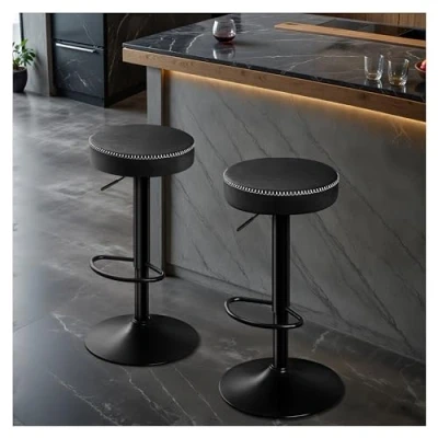 Abbildung von STOOLINK Barhocker 2er Set Barstühle Höhenverstellbar, mit Mikrofaser Leder Tresenhocker Fußstütze, Ohne Lehne 360 Drehbar Barstuhl 150kg Schwarz