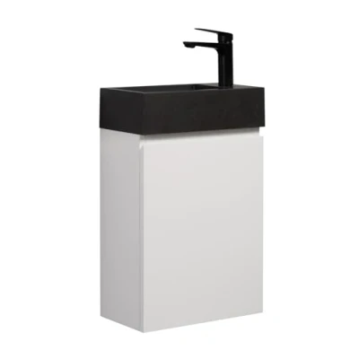 Abbildung von WC Badmöbel Angela 40x22 cm Matt Weiß Schrank Schwarze Waschbecken Badezimmer Toilette