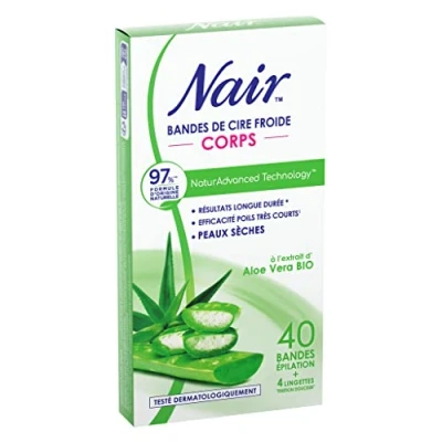 Abbildung von NAIR Kaltwachsstreifen für den Körper, speziell trockene Haut, mit Bio Aloe Vera Extrakt, 97% natürlichen Ursprungs, NaturAdvanced Technology, 40 Streifen