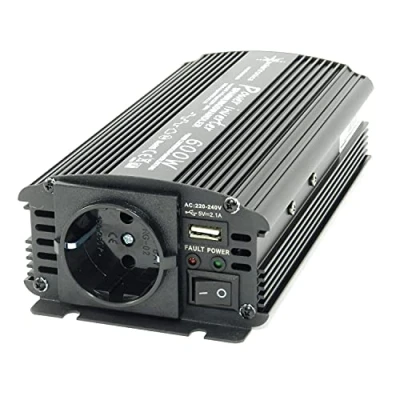 Abbildung von SOLARTRONICS NM600 Spannungswandler 24V 230V modifizierter Sinus 600W 1200W Spitzenleistung Wechselrichter auf Stromwandler mit Schuko &amp; USB Anschluss Solar Inverter Umwandler
