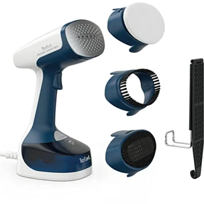 Abbildung von Tefal Access Steam Easy Dampfbürste, 15 Sekunden Aufheizzeit, 1400 Watt, bis zu 25 g/Min., 150 ml Wassertank, Dampfglätter, 8 Min. Steamen, 2,6 m Netzkabel, inklusive Zubehör, weiß/blau, DT7170