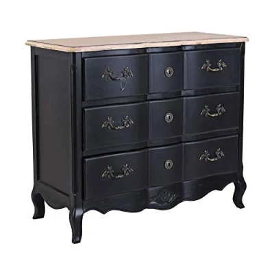 Abbildung von Chateau en Provence Barockkommode Schwarz, Antik Schubladenschrank im Landhausstil hma053 Palazzo Exklusiv