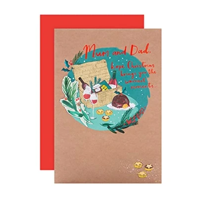 Abbildung von Hallmark Weihnachtskarte für Mama und Papa modernes illustriertes Design mit 3D Befestigung