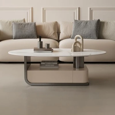Abbildung von STCERY Couchtisch, Moderner Couchtisch Wohnzimmetisch, Akzent, mit Schublade Lagerung, Kaffeetisch Metallrahmen, für Wohnzimmer, Balkon und Büro(Black)