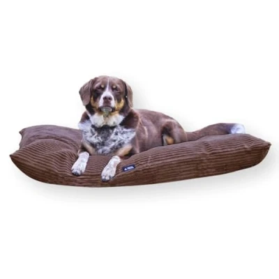 Abbildung von 4L Textil ZOE Hundekissen Cord Hundebett mit Bezug Kissen für Hunde Hund kuscheliges waschbar Liegekissen (60x50 cm, Braun(Stripes))