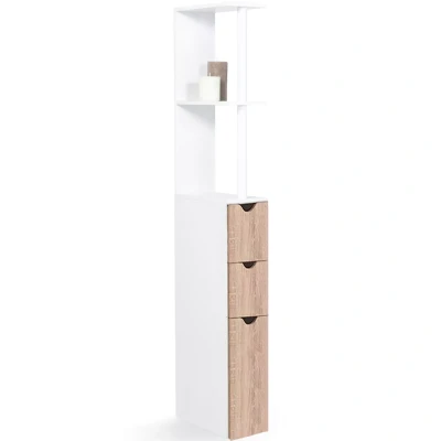 Abbildung von idmarket Waschtisch WC Regal Holz 3 Türen Farbe Buche für Toilette