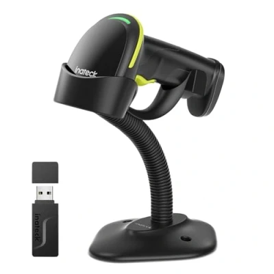 Abbildung von Inateck 2D Barcode Scanner mit Intelligentem Ständer, Kabellos QR Code Scanner, Handscanner APP und SDK, Imager 2600mAh Akku, BCST 35, Grün