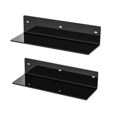 Abbildung von Sezanrpt 30cm Schwarze Wandregale Set von 2, Acryl Badezimmer Regale Wandmontage für Home Decor, Pflanzen, Kosmetik, Hautpflege, Feuchtigkeitsdicht, 10cm Tiefe, 2 Pack