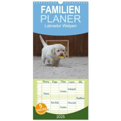 Abbildung von Familienplaner 2025 Labrador Welpen mit 5 Spalten (Wandkalender, 21 cm x 45 cm), CALVENDO