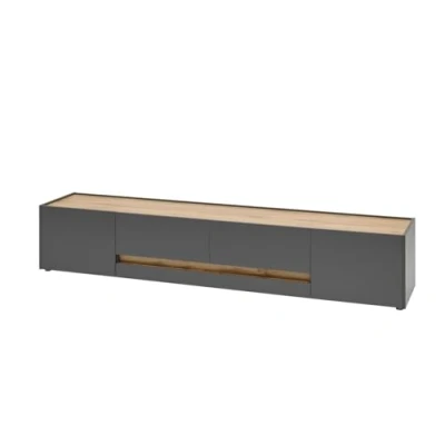 Abbildung von TV Unterteil Lowboard in Eiche Wotan Holz und grau matt Wohnzimmer Fernseher Schrank Mediaschrank Board 220 x 40 cm Center (TV 3)