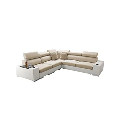 Abbildung von All4All Ecksofa mit Schlaffunktion Seo III Schlafsofa Bettkasten Sofa L Form 282x282 cm Eckcouch Gewebe Kunstleder verstellbare Kopfstützen Linke Seite Beige/Weiß Modern 26