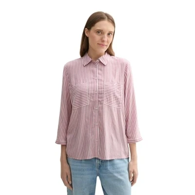 Abbildung von TOM Tailor Hemdbluse, Damen, Größe: 44, Pink white thin stripe