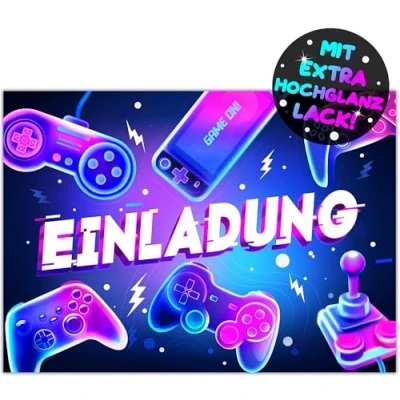 Abbildung von VULAVA 12x Gaming Einladungskarten für Jungen Mädchen die Gamer Party Einladung Kinder Geburtstag Video Spiel Game Controller Spieleabend