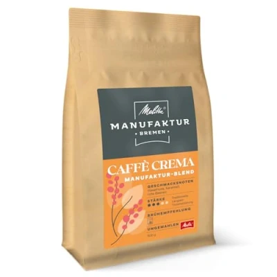 Abbildung von Melitta Manufaktur Kaffee Caffè Crema Spezialitäten Kaffee, 500g, Bohnen, ungemahlen, Regionenkaffee aus Brasilien, Kolumbien und Äthiopien, geröstet in Deutschland, Stärke 3