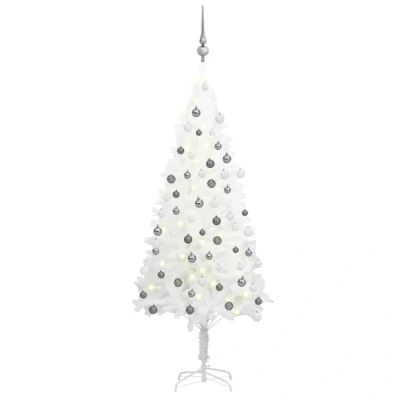Abbildung von vidaXL Künstlicher Weihnachtsbaum mit LEDs Kugeln Tannenbaum Christbaum Dekobaum Kunstbaum Weihnachtsdeko Weihnachten Dekoration Weiß 120cm