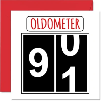 Abbildung von Lustige Karten zum 91. Geburtstag für Männer und Frauen Oldometer Glückwunschkarte Urgroßvater, Opa, Kindermädchen, Oma, Nan, Gran, Vater, Mutter, 145mm Grußkarten