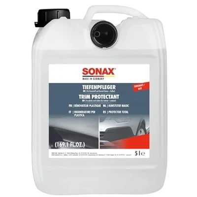 Abbildung von SONAX TiefenPfleger Seidenmatt (5 Liter) Kunststoff und Gummireiniger für Reinigung, intensive Pflege dauerhafter Schutz alle Gummi Oberflächen Art Nr. 03835000