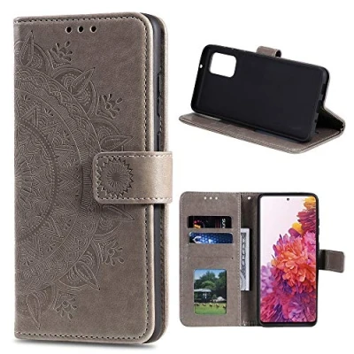 Abbildung von CoverKingz Handytasche kompatibel mit Samsung Galaxy S20 FE [6,5 Zoll] Handy Case Kartenfach Handyhülle Flipcase klappbar Motiv Mandala Grau