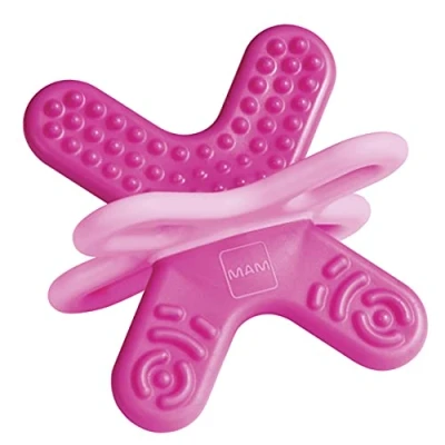Abbildung von MAM Bite &amp; Relax Phase 2 Mini Beißring, Zahnungshilfe speziell für die Backenzähne, extra leichter Beißring Babys in 3D Form, ab 4+ Monate, pink