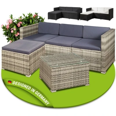 Abbildung von Juskys Gartenlounge Set Punta Cana, (Set, Sitzgruppe), Polyrattan Sitzgarnitur mit 1 Tisch, Sofa und Hocker