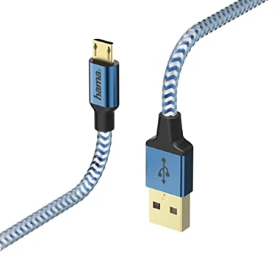 Abbildung von Hama Ladekabel und Datenkabel &quot;Reflective&quot; (USB A Stecker auf Micro USB, USB 2.0, vergoldet, 480 MBit/s, 20 V, 3 A, Kabellänge: 1,5 m) Blau