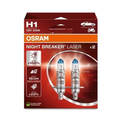 Abbildung von OSRAM NIGHT BREAKER LASER H1, +150% mehr Helligkeit, Halogen Scheinwerferlampe, 64150NL 2HB, 12V PKW, Hängebox (2 Lampen), white
