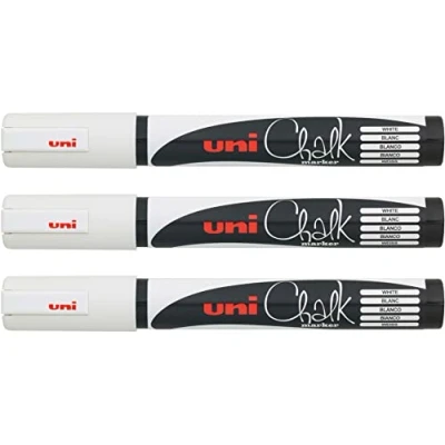 Abbildung von UNI ball 186201 Fenster &amp; Kreidemarker CHALK PWE 5M, 1,8 2,5 mm, Rundspitze, weiß, 3 Stück