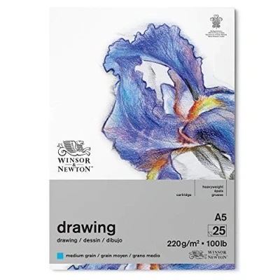 Abbildung von Winsor &amp; Newton 6689746 Zeichenpapier im Block 25 Blatt A5, 220g/m², mittlere Körnung, natürliches Weiß, säurefrei, Alterungsbeständig, Ideal für Bleistift, Buntstift, Pastell und Kohle
