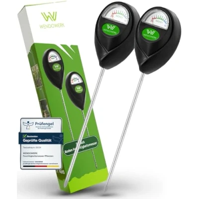 Abbildung von WENDOWERK® [2 Stück] Boden Feuchtigkeitsmesser für Pflanzen [Schwarz/Schwarz] Ohne Batterien Verbessertes Feuchtigkeitsmessgerät [2025] Premium Bodentester (Schwarz/Schwarz)