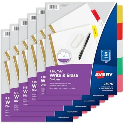 Abbildung von Avery 23076 Big Tab Schreib und Lösch Trennblätter, 5 bunte Tabs, 1 Set Reiter 6 pack