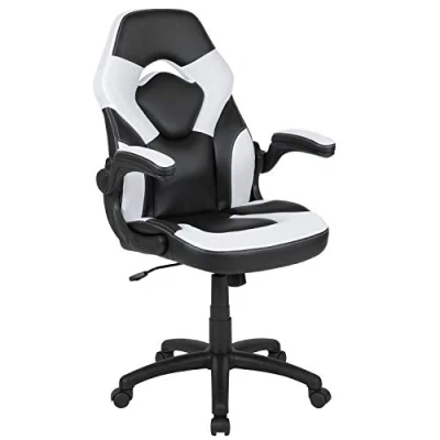 Abbildung von Flash Furniture X10 Gaming Stuhl, ergonomischer Bürostuhl für PC und Setups, verstellbarer Gamer Stuhl mit Rückenunterstützung, LeatherSoft, Weiß/Schwarz