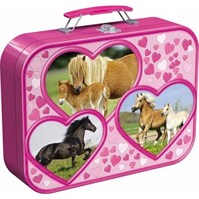Abbildung von Schmidt Spiele Puzzle Pferde Box 2 x 26, 48 Teile im Metallkoffer, Puzzleteile