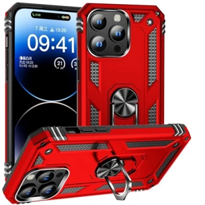 Abbildung von Max Power Digital Hülle für iPhone 15 Pro Standfunktion Drehbar Ringhalter 360 Grad Case Cover Magnet Bumper Handyhülle Outdoor Hart Hardcase Mit Ring (iPhone Pro, Rot)