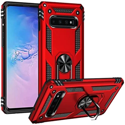 Abbildung von Verco Hybrid Armor Shiel Case für Samsung Galaxy S10 Hülle, extrem robust mit Magnet Fingerring Halter Handyhülle Panzerhülle, Rot