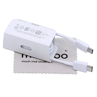 Abbildung von Ladekabel für Original Samsung EP DG980BWE Galaxy S20 FE 5G, 5G (Plus), A70, A70s, Z Fold2 S10 Lite Note 10 (Plus/5G) 1,0m Datenkabel 25W Weiß Typ C mit mungoo Displayputztuch
