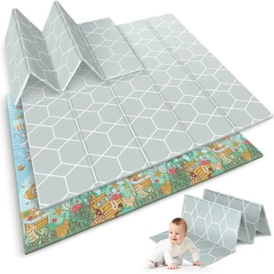 Abbildung von Nukido Doppelseitige Krabbelmatte Baby Krabbeldecke Matte Bodenmatratze Kinderzimmer faltbar Bodenmatte Kinder Babyspielzeug 0 6 monate Mehrfarbig 200x180x1 cm