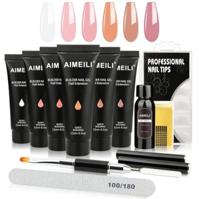 Abbildung von AIMEILI Nagelgel Set Nagelverlängerung Acryl Builder Gel für Nägel 15ml * 6 Farben Nagelverlängerungsgel mit 100 Stück Nagelspitzen Kit2