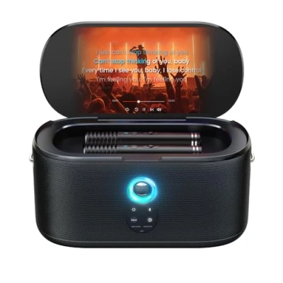 Abbildung von Ikarao Intelligente Karaoke Maschine, eingebauter 10,1 Zoll Bildschirm Songtext Display für Erwachsene und Kinder, 2 kabellose Mikrofone, tragbares Bluetooth Lautsprecher PA System mit WLAN, HDMI