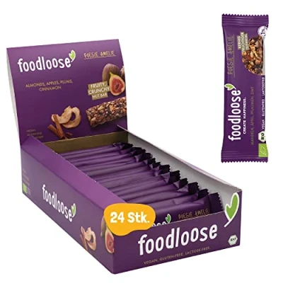 Abbildung von foodloose Bio Nussriegel Poesie Amelie Vegane, laktose und glutenfreie Riegel ohne raffinierten Zucker Mandeln, Äpfel, Pflaumen &amp; Zimt Vorteilspack (24 x 35g)