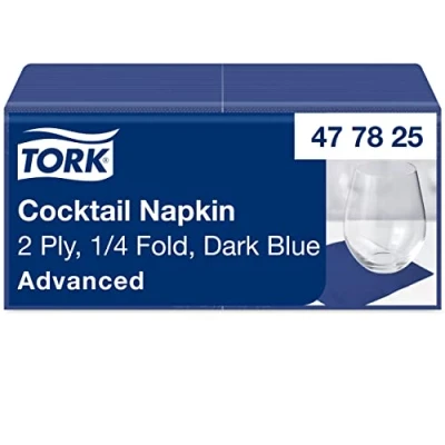 Abbildung von Tork 477825 Cocktailservietten Dunkelblau / Cocktail Serviette in Advanced Qualität mit 1/4 Falz 12 x 200 (2400) Servietten 23,8 24 cm (B L)