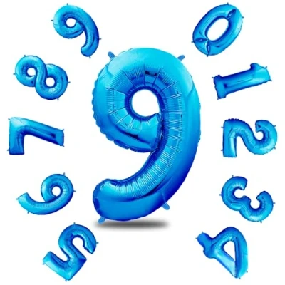 Abbildung von envami® Luftballon Geburtstag XXL Blau Riesen Folienballon in 40&quot; 101cm Geburtstagsdeko Ballon Zahl Deko zum Jungen fliegt mit Helium (Zahl 9)