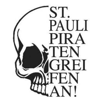 Abbildung von Aufkleber Applikation Totenkopf Skull Schädel St. Pauli Piraten greifen an ! AP1707 versch. Farben u. Größen Farbe schwarz, Größe 30cm