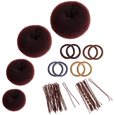 Abbildung von Donut Haarknoten Set, Zingso 4 Stück Frauen Mädchen Haaraccessoires Haar Chignon Ring Stil Mesh Maker Bun Shapers Haardonut Set Haargummibändern für Tanz Ballett