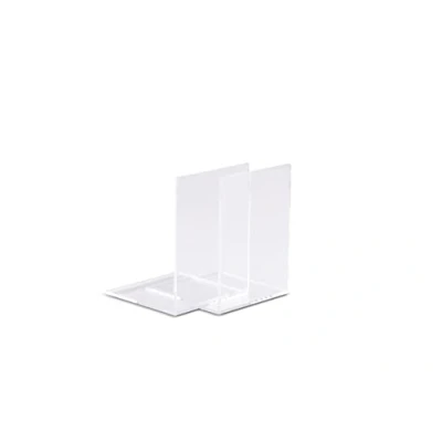 Abbildung von MAUL Buchstütze aus Acryl (2er Pack) 12x12x17cm Bücherhalter, Organzier für Kinder, Bücher, Büro, Regal Bücherstütze im stilvollen Design möbelschonender Buchhalter Glasklar