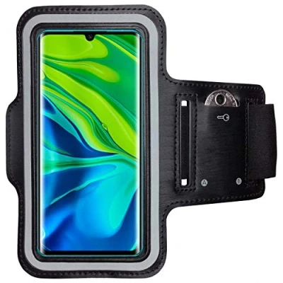 Abbildung von CoverKingz Sportarmband für Xiaomi Mi Note 10 Armtasche mit Schlüsselfach Oberarm Halterung Sport Laufarmband Handy Armband Schwarz
