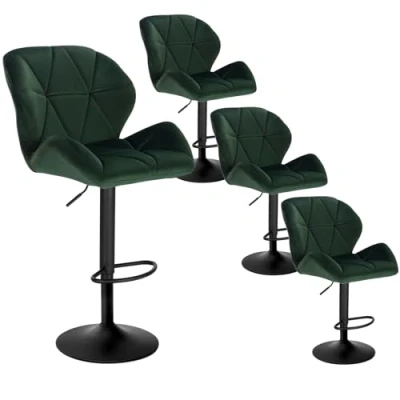 Abbildung von WOLTU Barhocker 4er Set Barstuhl Tresenhocker Bistrohocker Designer Hocker mit Rückenlehne, höhenverstellbar, drehbar, Samt Stahl, Dunkelgrün BH139dgn 4